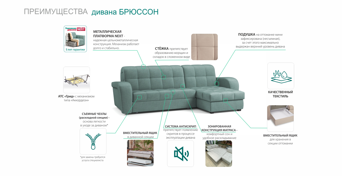 

Диван прямой Цвет Диванов, Голубой, Брюссон NEXT 22 155